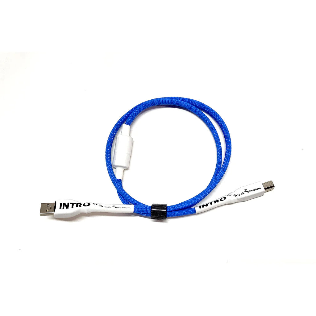 Blue USB-A to USB-C cable with metal connectors and white adapter sleeve