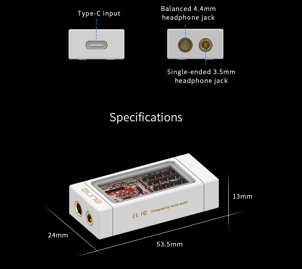 White portable DAC/headphone amp showing Type-C and headphone jack ports