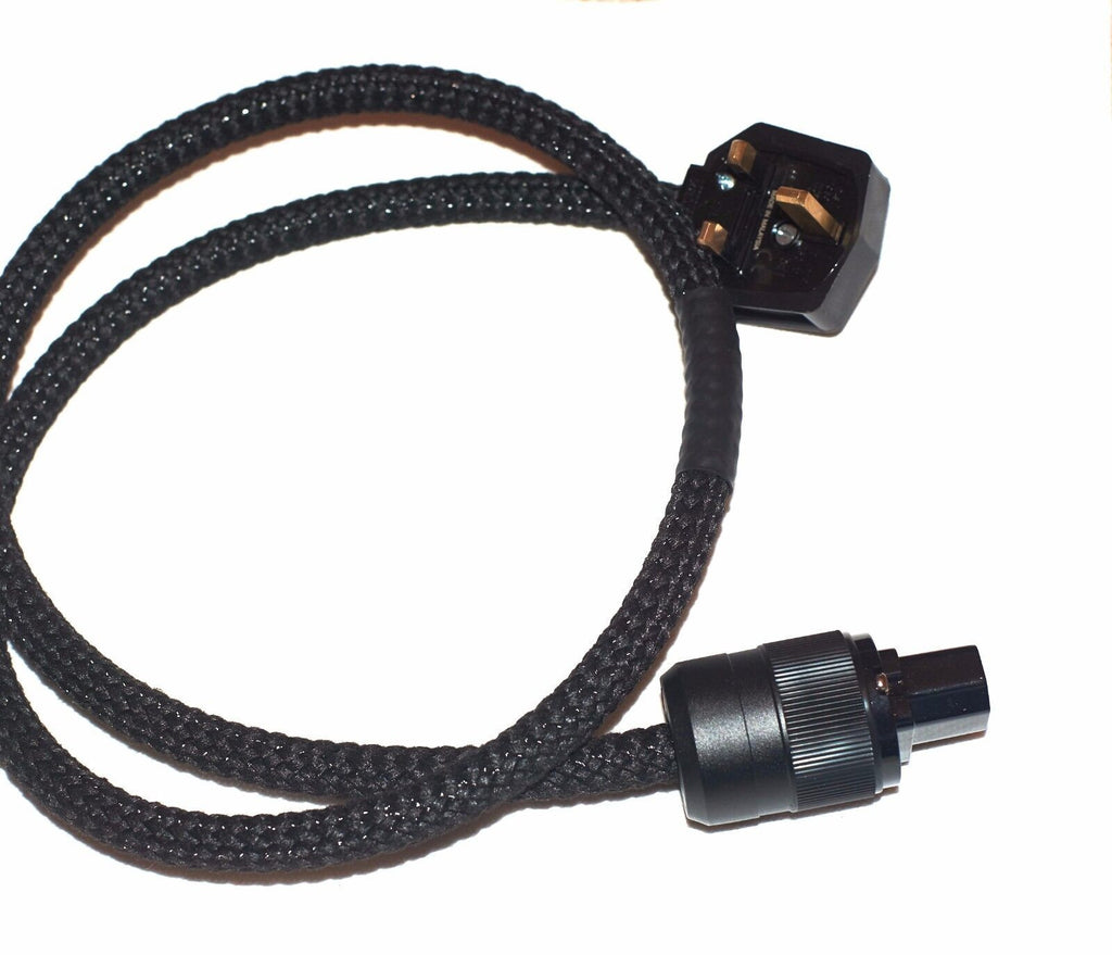 Black braided power cable with two connector plugs