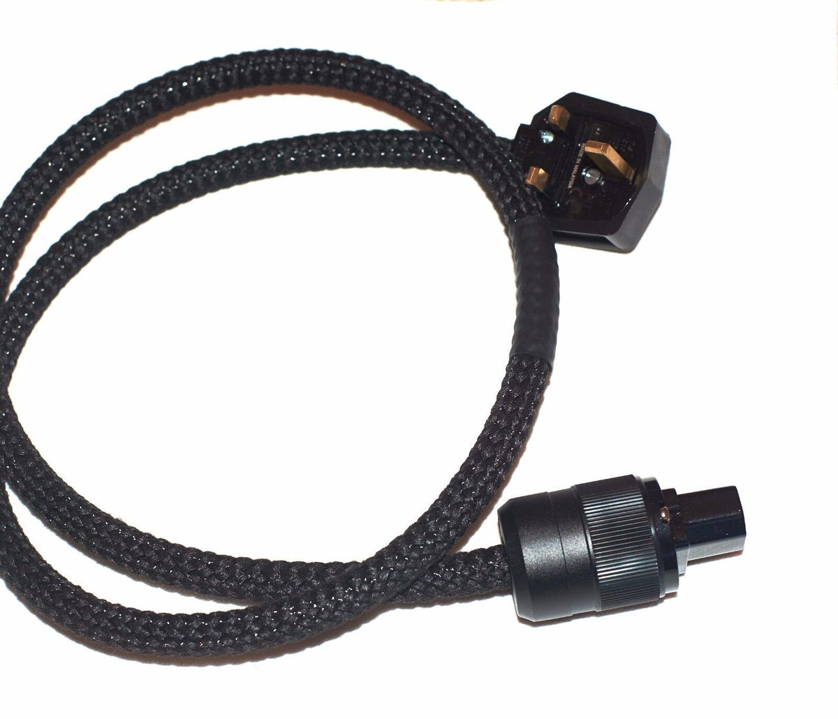 Black braided power cable with two connector plugs