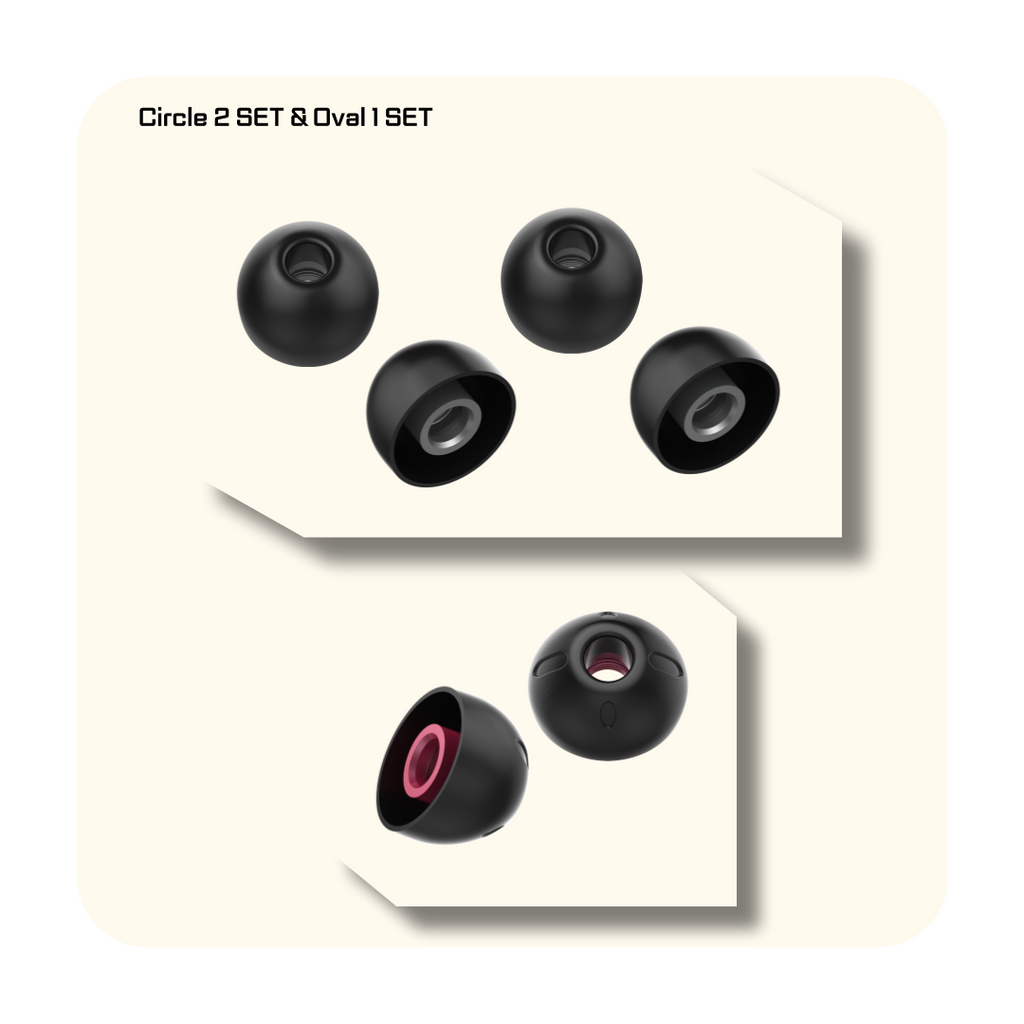 UCOFIT earbud tip set: black circle and oval pieces shown in a multi-pack