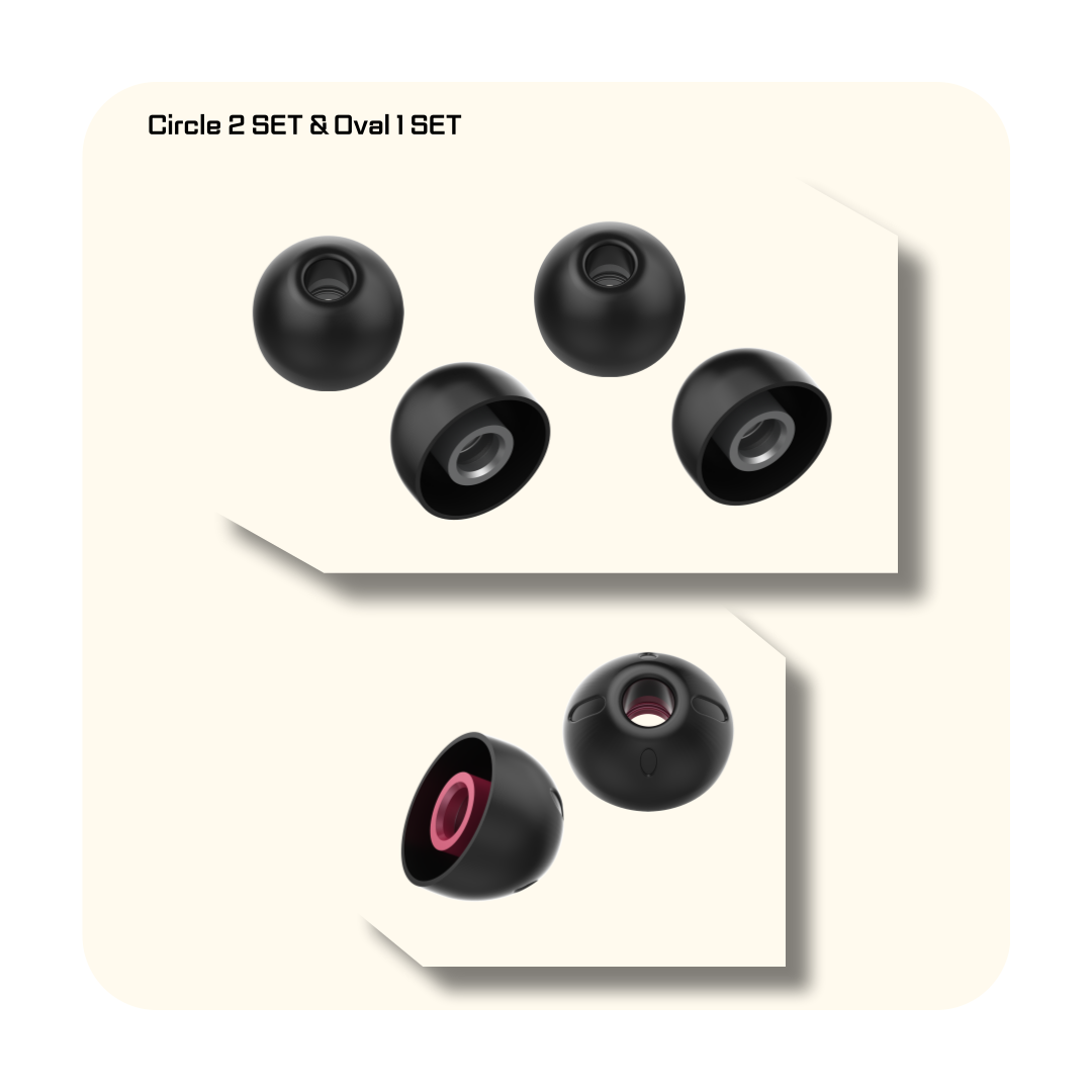 UCOFIT earbud tip set: black circle and oval pieces shown in a multi-pack