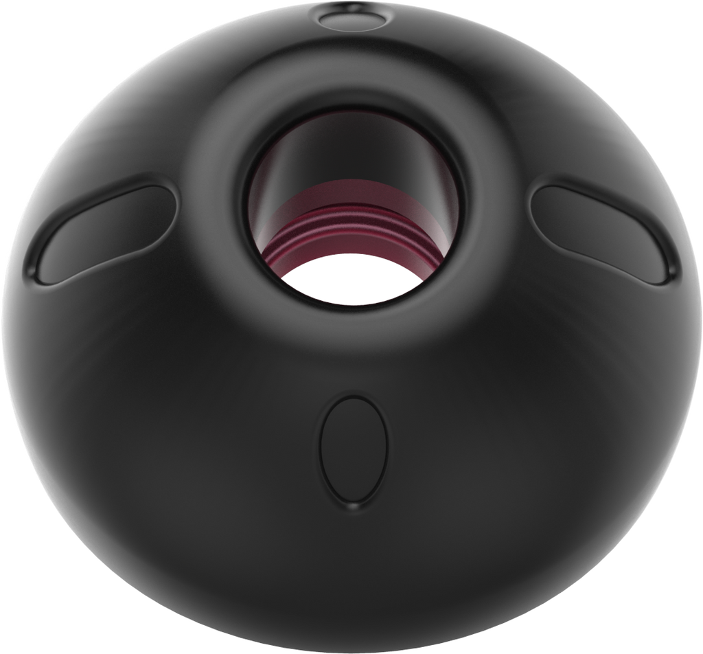 UCOFIT earbud tip, black oval front with central sound opening and pink inner ring
