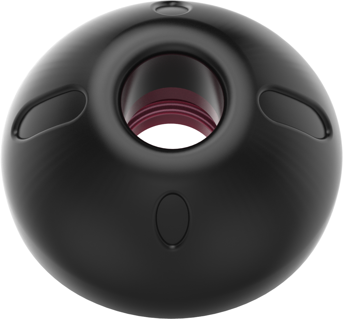 UCOFIT earbud tip, black oval front with central sound opening and pink inner ring