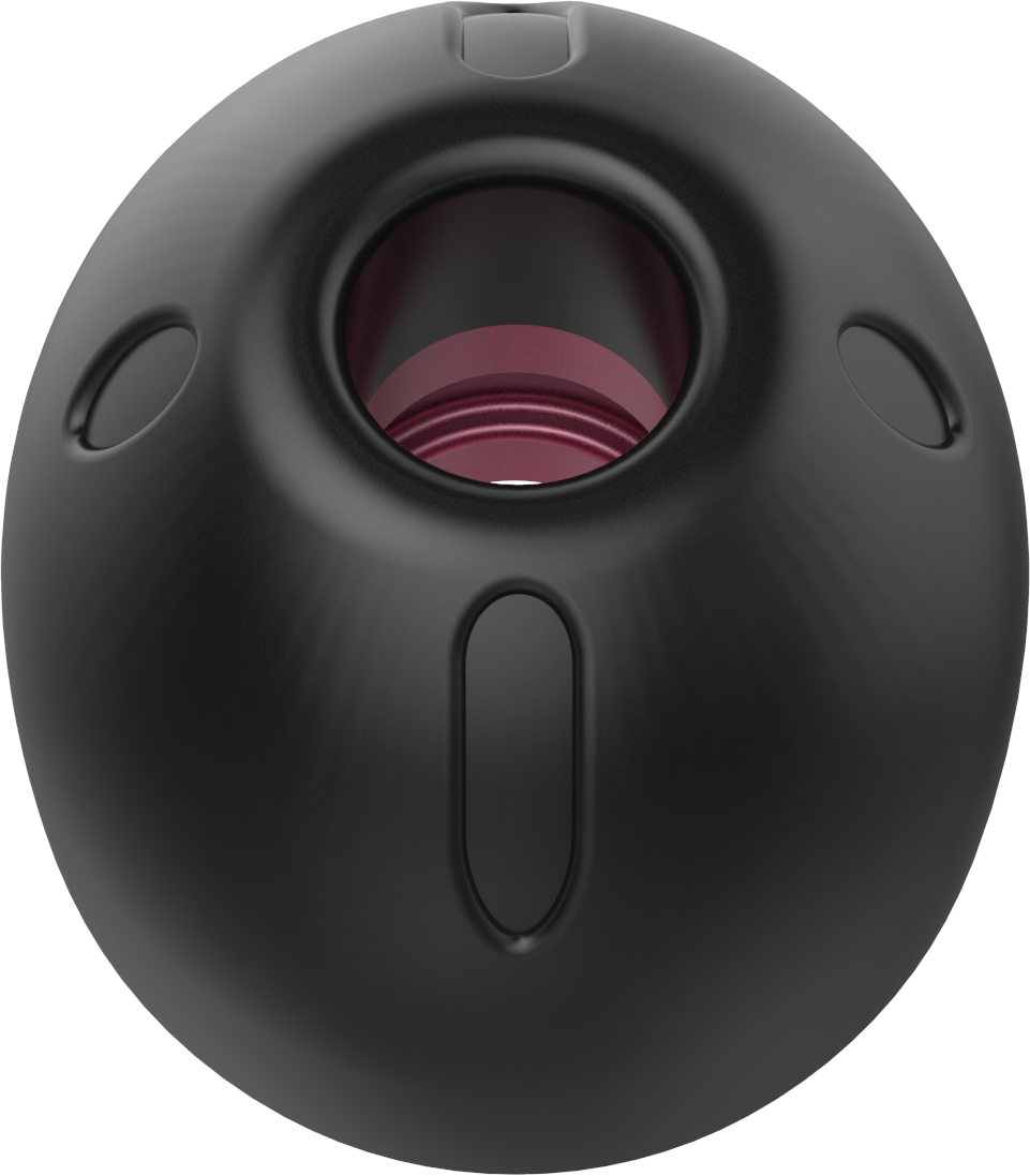 UCOFIT earbud tip front view, black oval body with oval sound opening