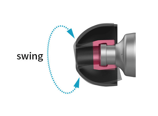 UCOFIT earbud tip swing motion diagram for adjustable fit