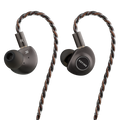 Kefine in-ear monitors with R/L markings, dark gray earbuds and braided cable