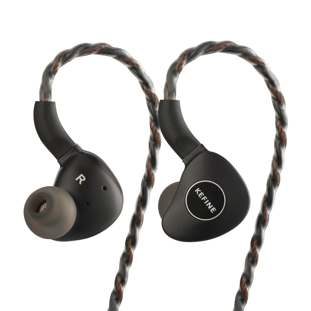 KEFINE Klanar in-ear headphones, left and right earbuds with braided cable and ear tips