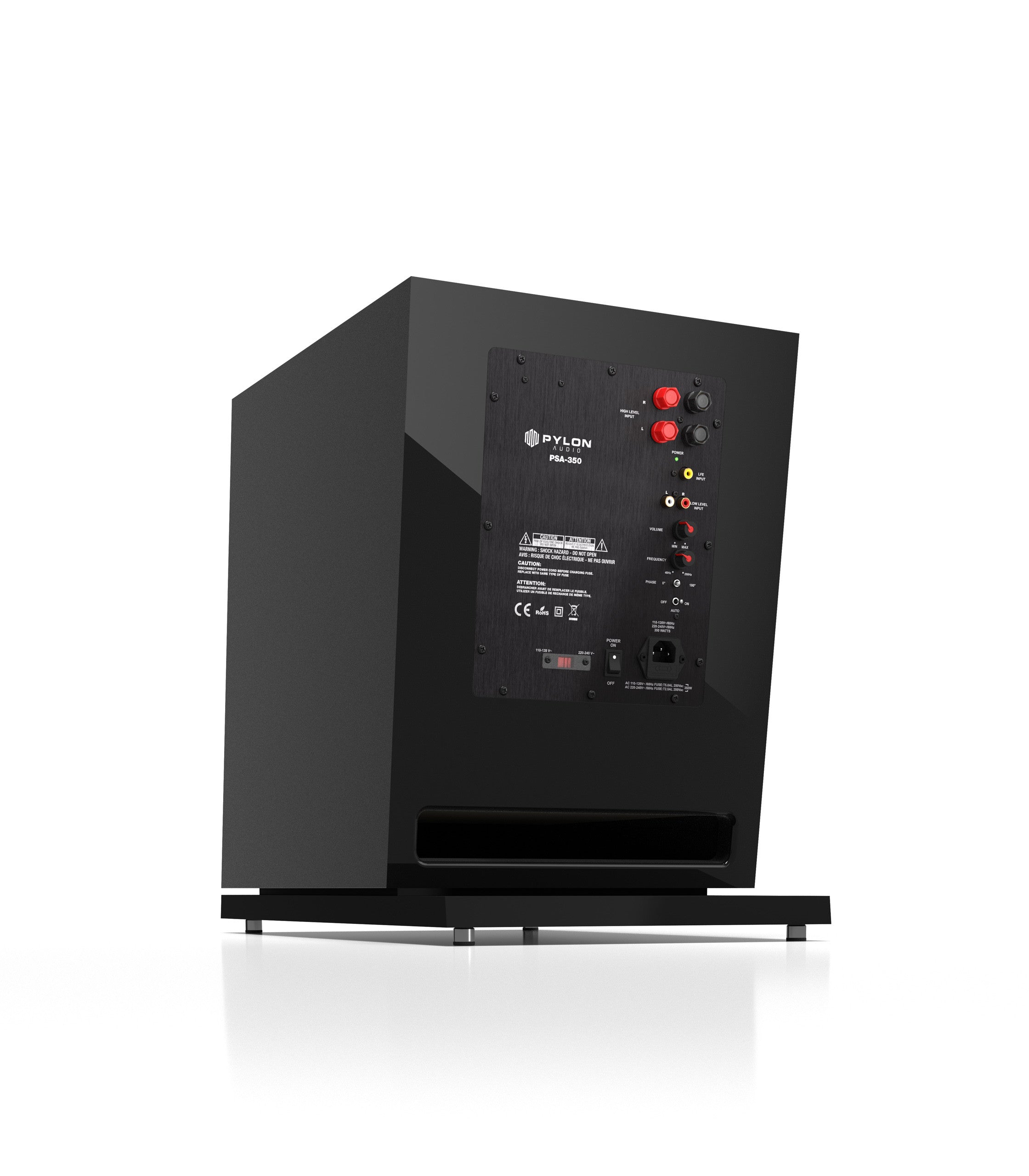 Black Diamond subwoofer with rear control panel and rectangular bass port