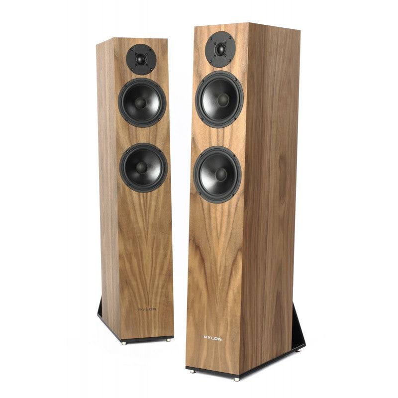 Pylon Audio Emerald 25 twin pair floorstanding speakers, walnut finish and black front drivers