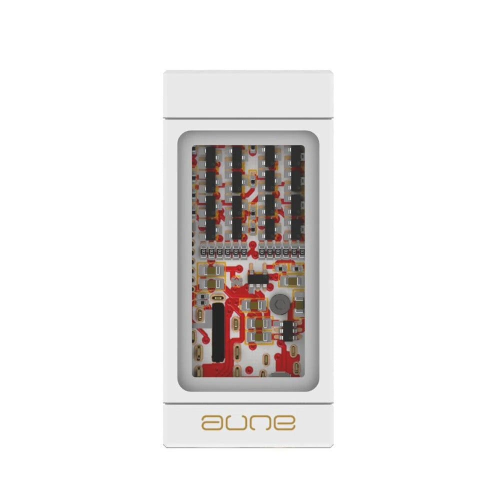 White protective case with circuit board window and front brand logo