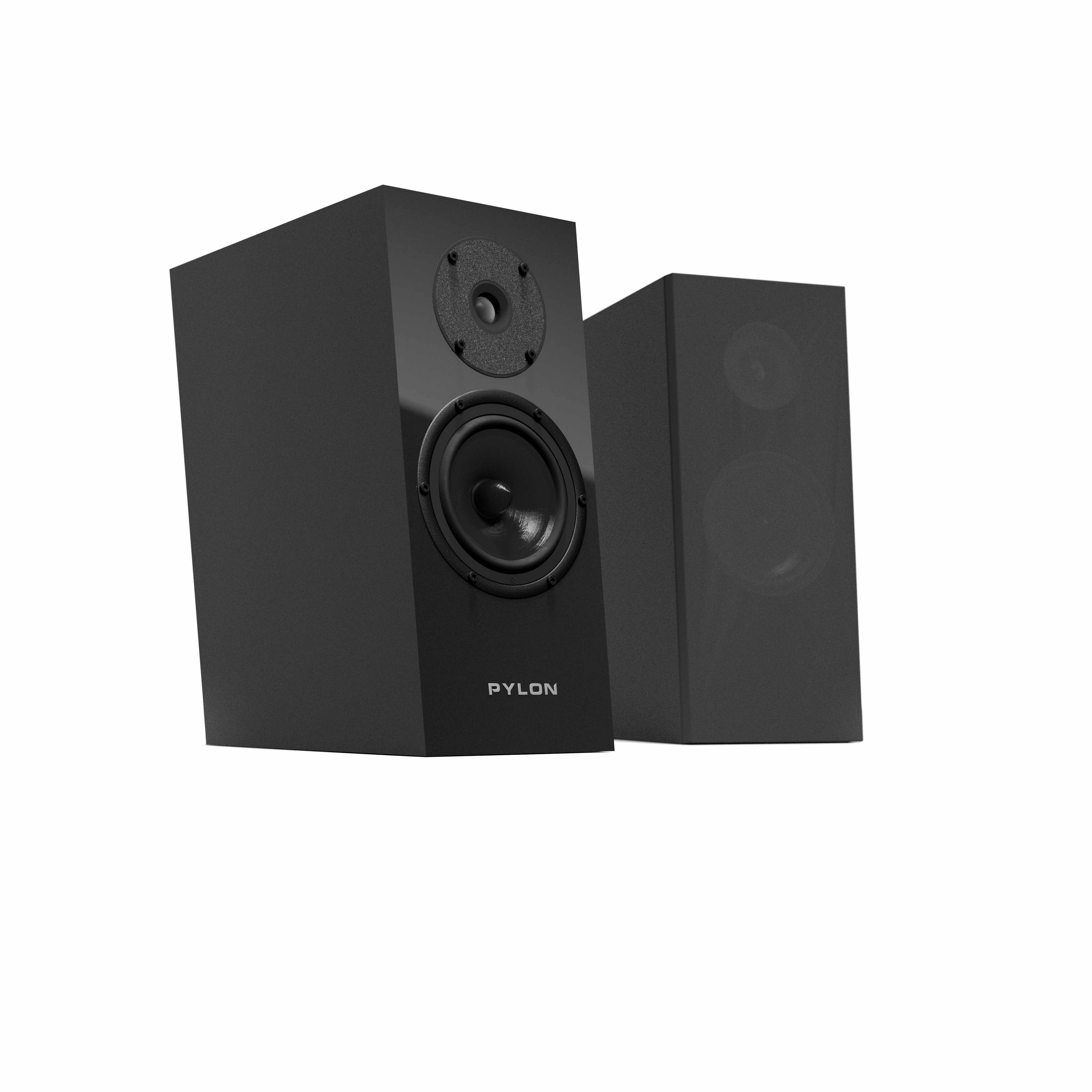 Pylon Audio Diamond 15MKII speaker pair with black finish, tweeter and woofer visible.