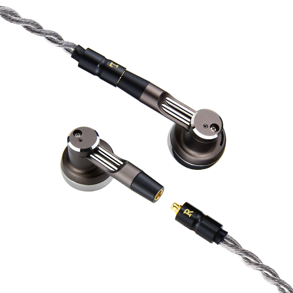 Wired earphones with braided cable, metal earbud housings, and 3.5mm plug
