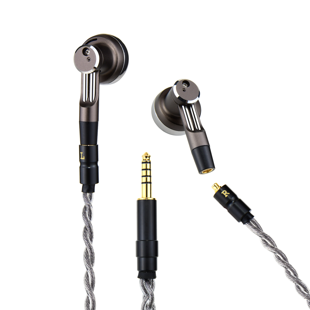 Wired earphones with braided silver cable and 3.5mm gold-plated plug