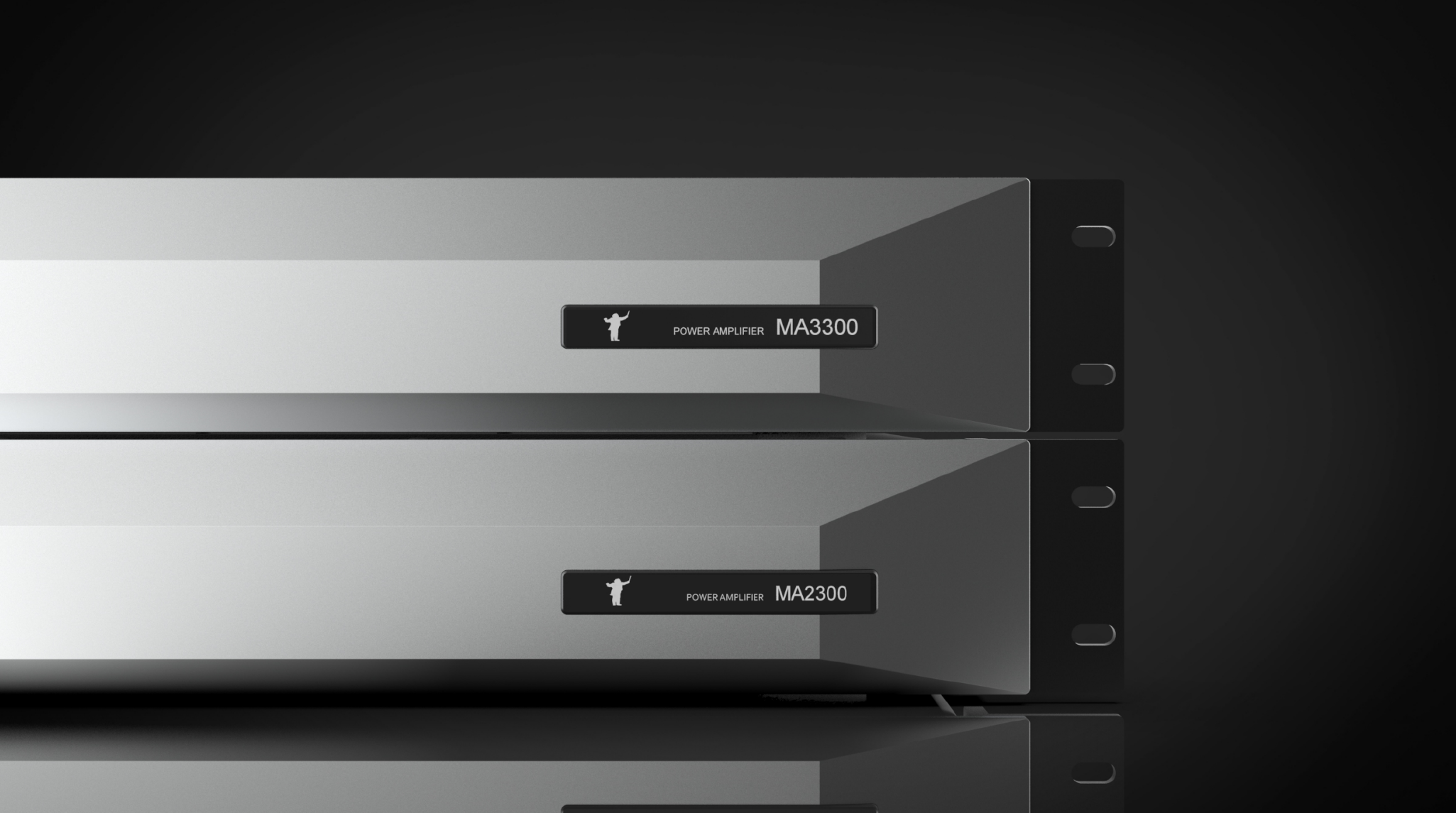 Audimaxim MA2300 Class D power amplifier, black rack-mount dual unit