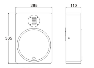 Technical line drawing with dimensions for a wall-mounted charging panel
