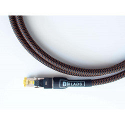 DH-Labs Reunion Cat8 Ethernet cable detail, braided jacket at RJ45 plug