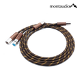 Braided audio cable with black-and-gold pattern and two metal connectors