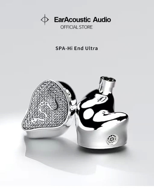 Silver glitter in-ear audio earbuds with round speaker grills and metal stems