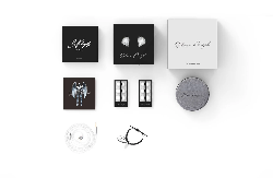SPA accessory set with earbud cards, small box, and round gray pouch