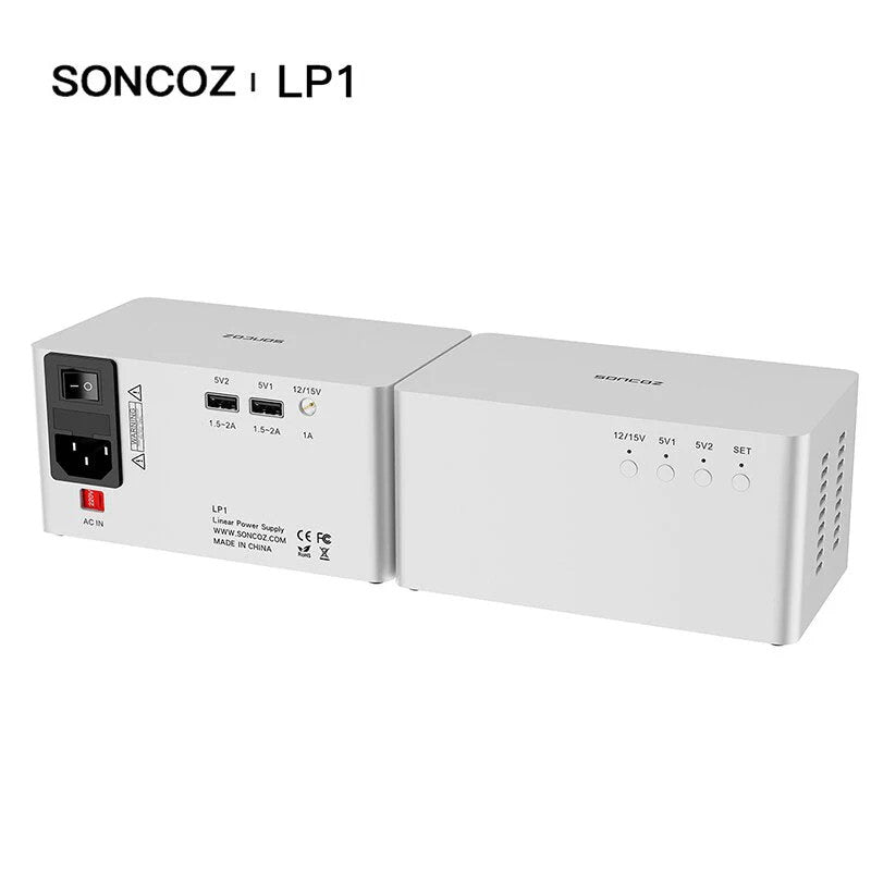 Silver linear power supply showing rear AC inlet and front voltage knob controls
