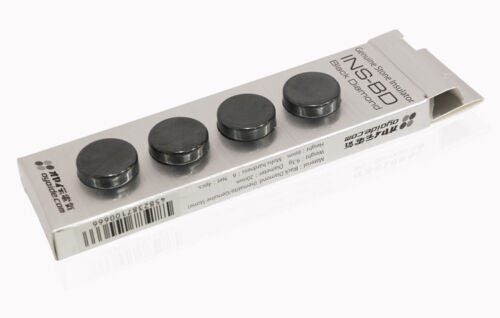 Oyaide INS-BD retail pack with three dark round metal caps on cardboard