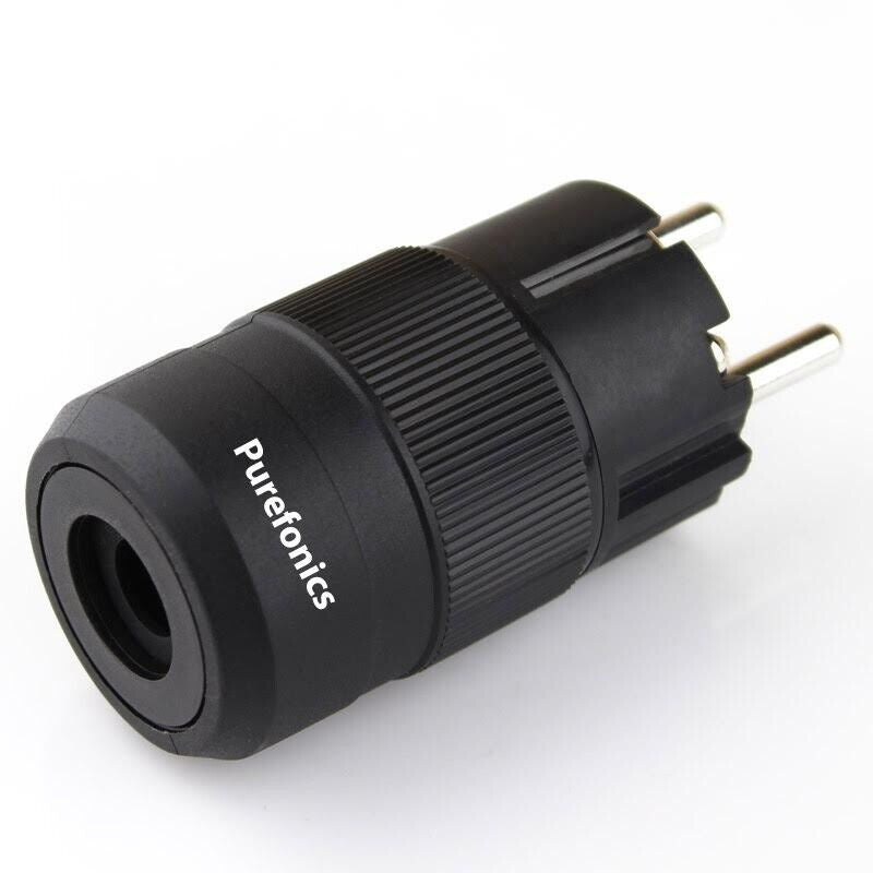 Rhodium-plated Schuko plug with black housing and two metal pins