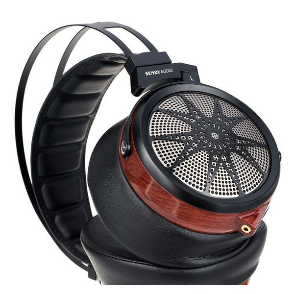 Sendy Audio Apollo headphones close-up: perforated speaker grille with wood ring