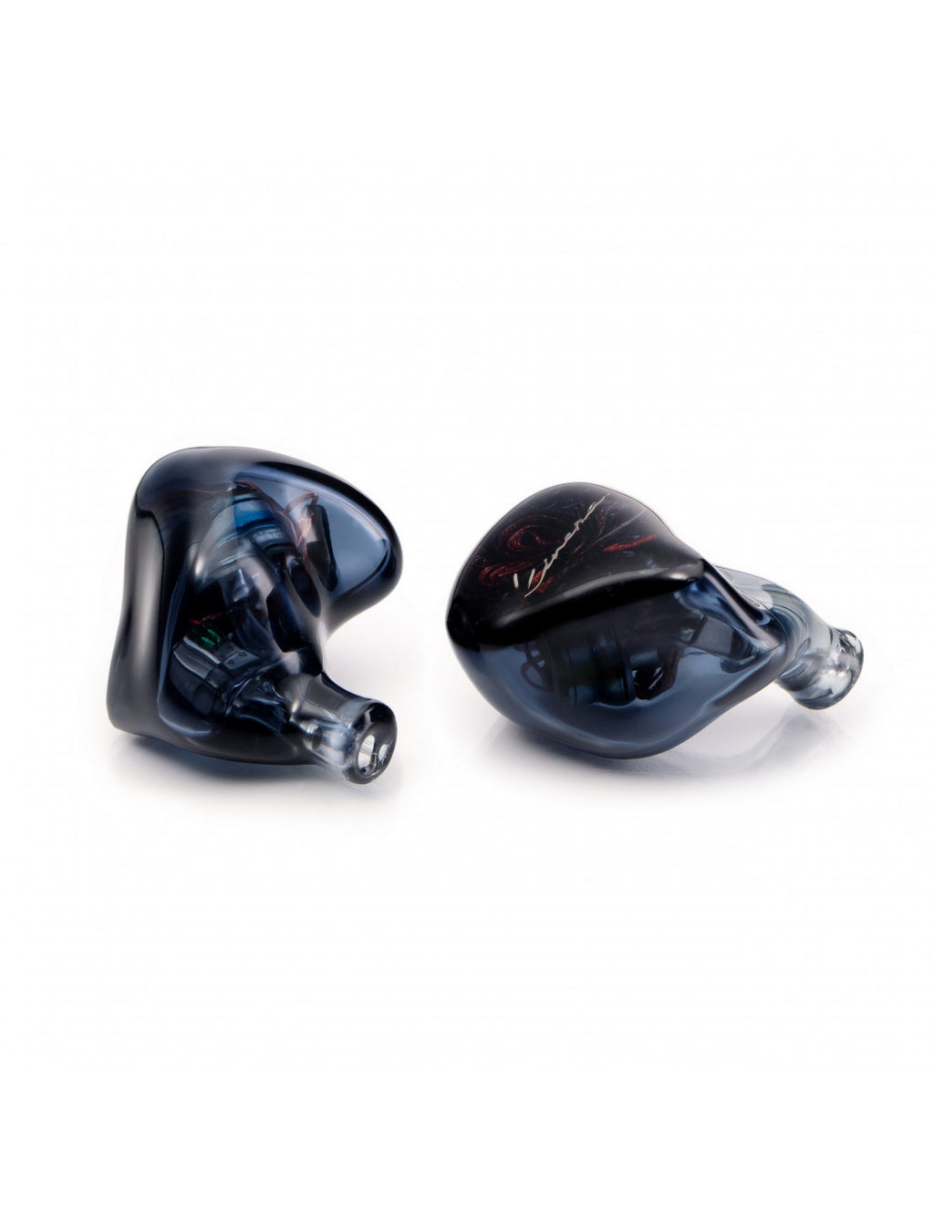 Kinera Idun in-ear earbuds with dark blue shells and clear nozzle tips