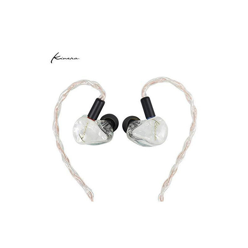 Kinera Idun in-ear earbuds with clear shells, black stems, and braided cable