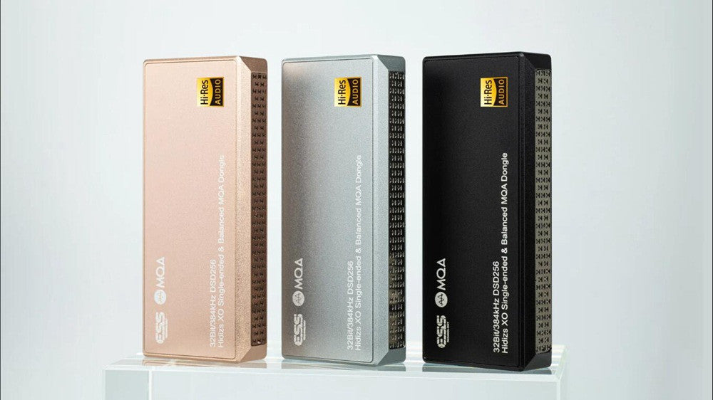 USB audio dongle in rose gold, silver, and black boxed sets