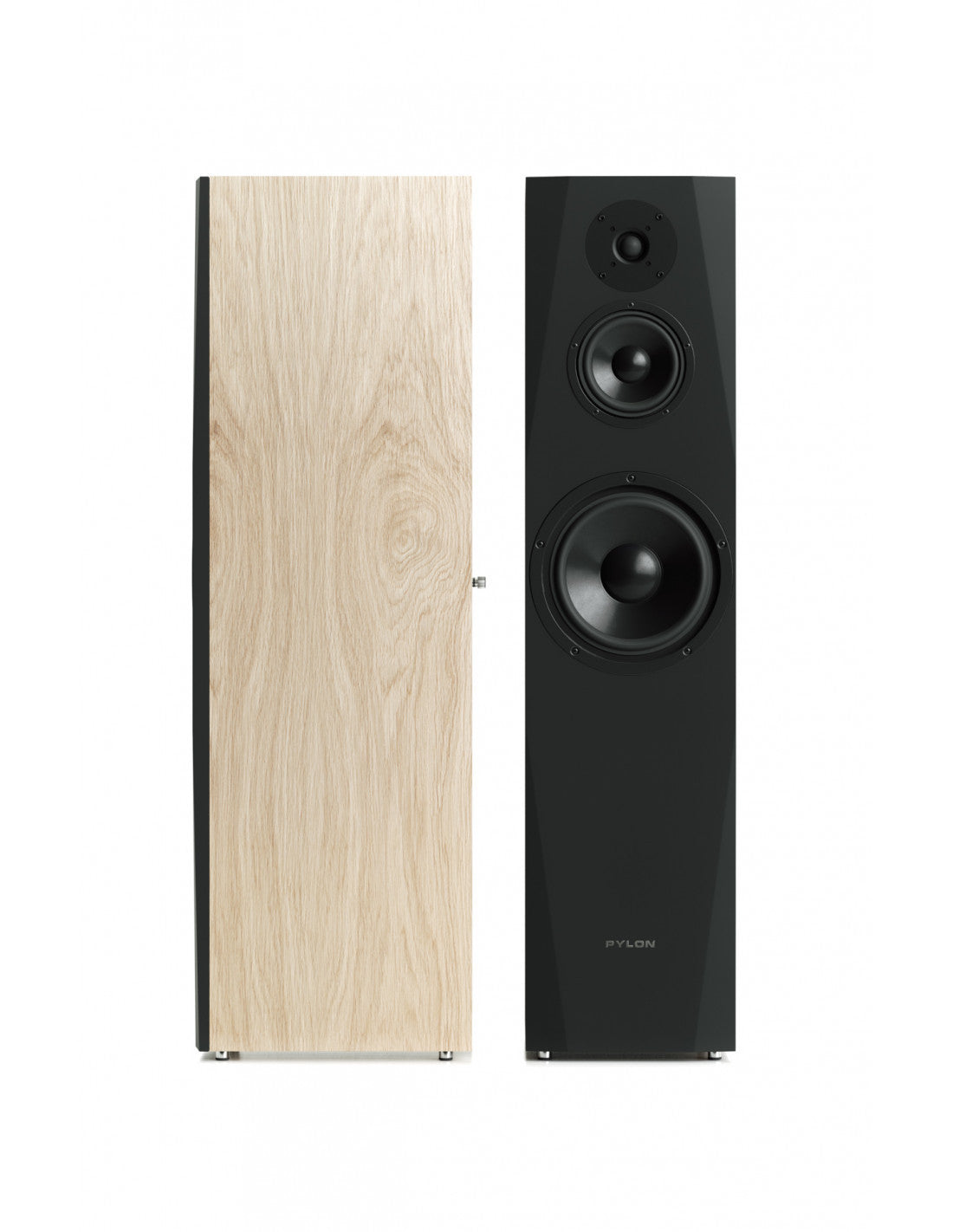 Pylon Audio Sapphire 31 floorstanding loudspeakers, light wood veneer and black driver panels