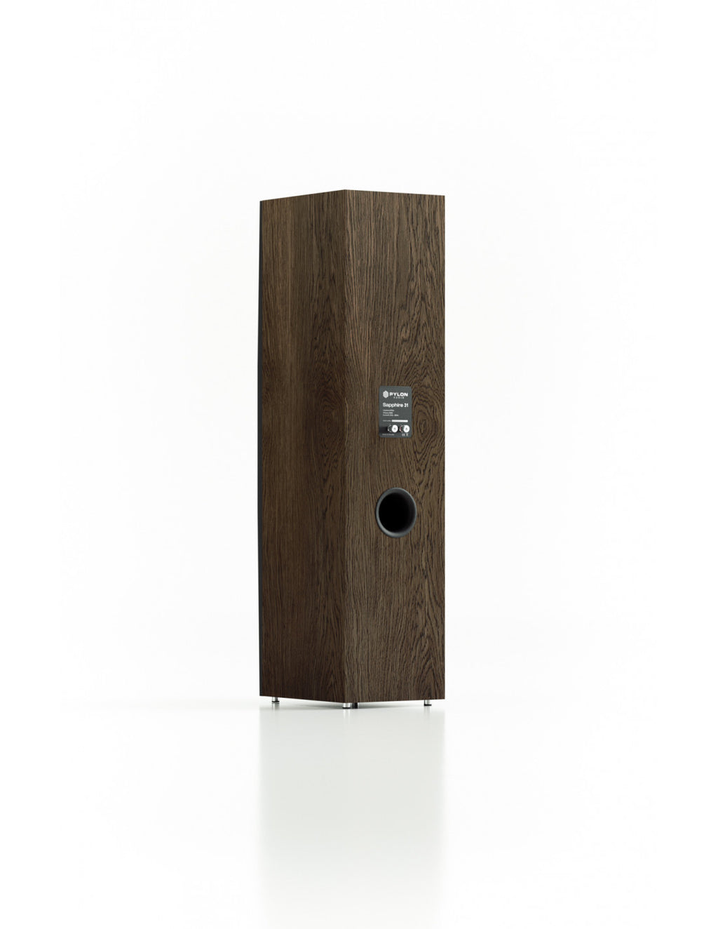 Pylon Audio Sapphire 31 floorstanding loudspeakers, rear view in dark wood veneer