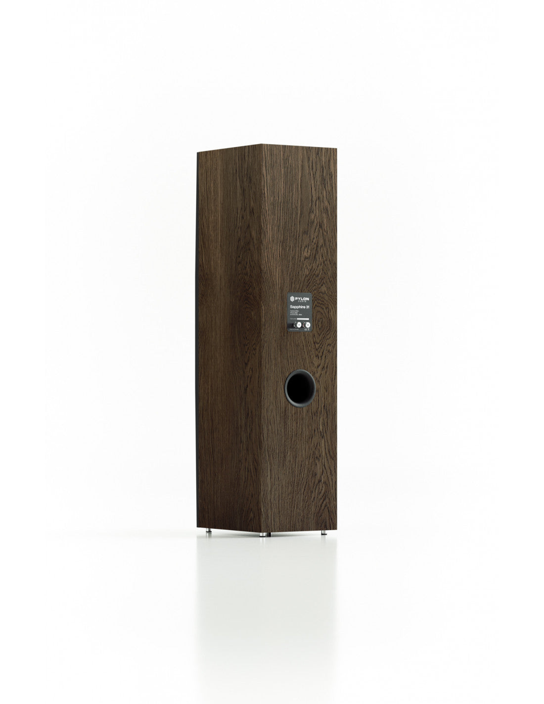 Pylon Audio Sapphire 31 floorstanding loudspeakers, rear view in dark wood veneer