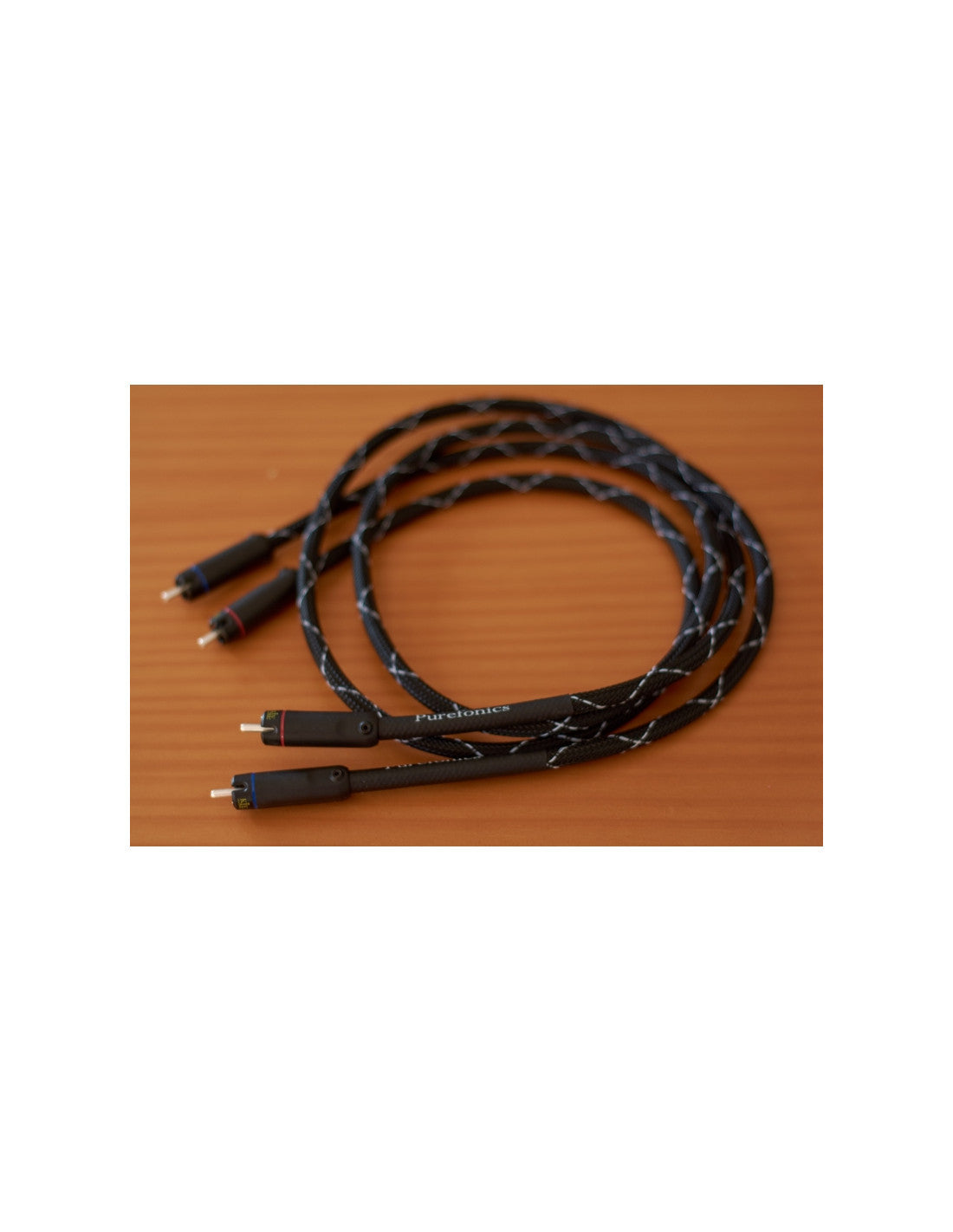 Black audio cable set with several plug connectors, bundled together