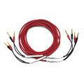 Red speaker cable set with gold banana plugs and red/black connector ends
