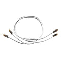 Silver wire interconnect hi-fi cable with black bead end caps and two connector tips