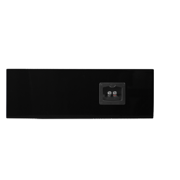 NHT C3 Center channel speaker rear panel with two binding posts, black cabinet