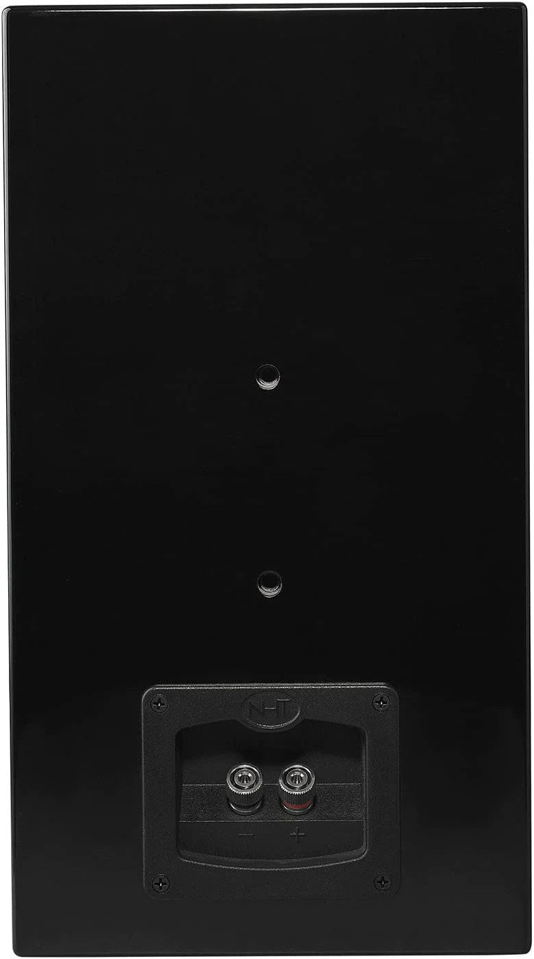 Black NHT C3 stand-mount loudspeaker rear panel with port and speaker terminals