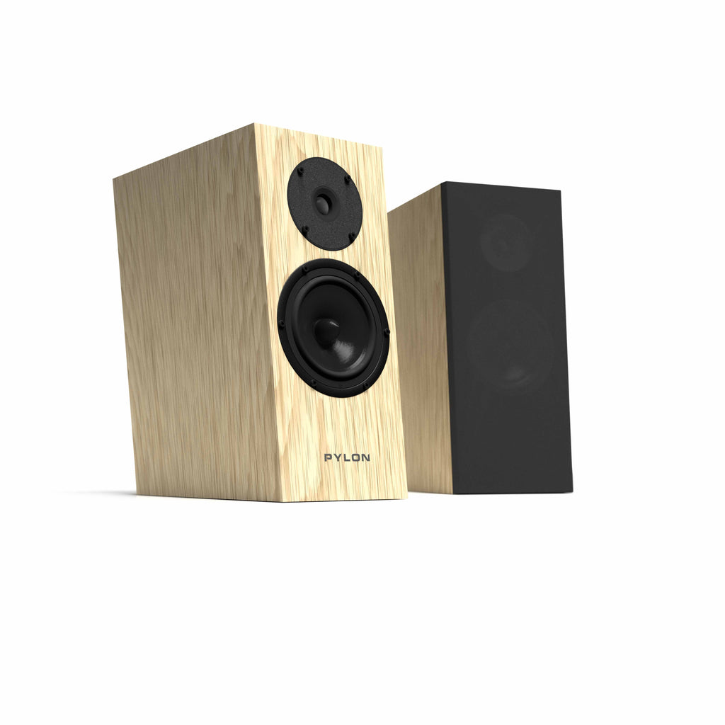 Pylon Audio Diamond 15MKII speaker pair with black front drivers and wood-finish cabinet.