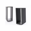 Black speaker stands with open front, rectangular base, pair shown