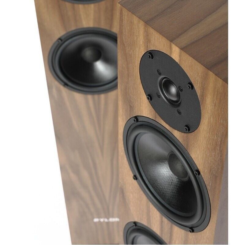 Pylon Audio Emerald 25 speaker cabinet close-up with black tweeter and mid-woofer drivers