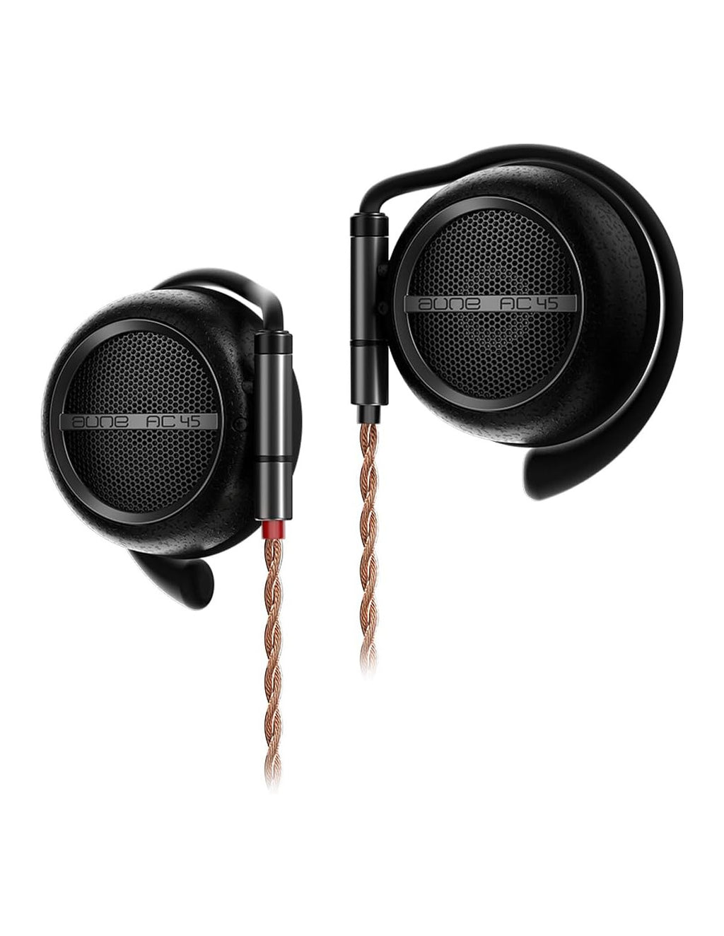 Black on-ear headphones with embossed logo on ear cups and braided cable