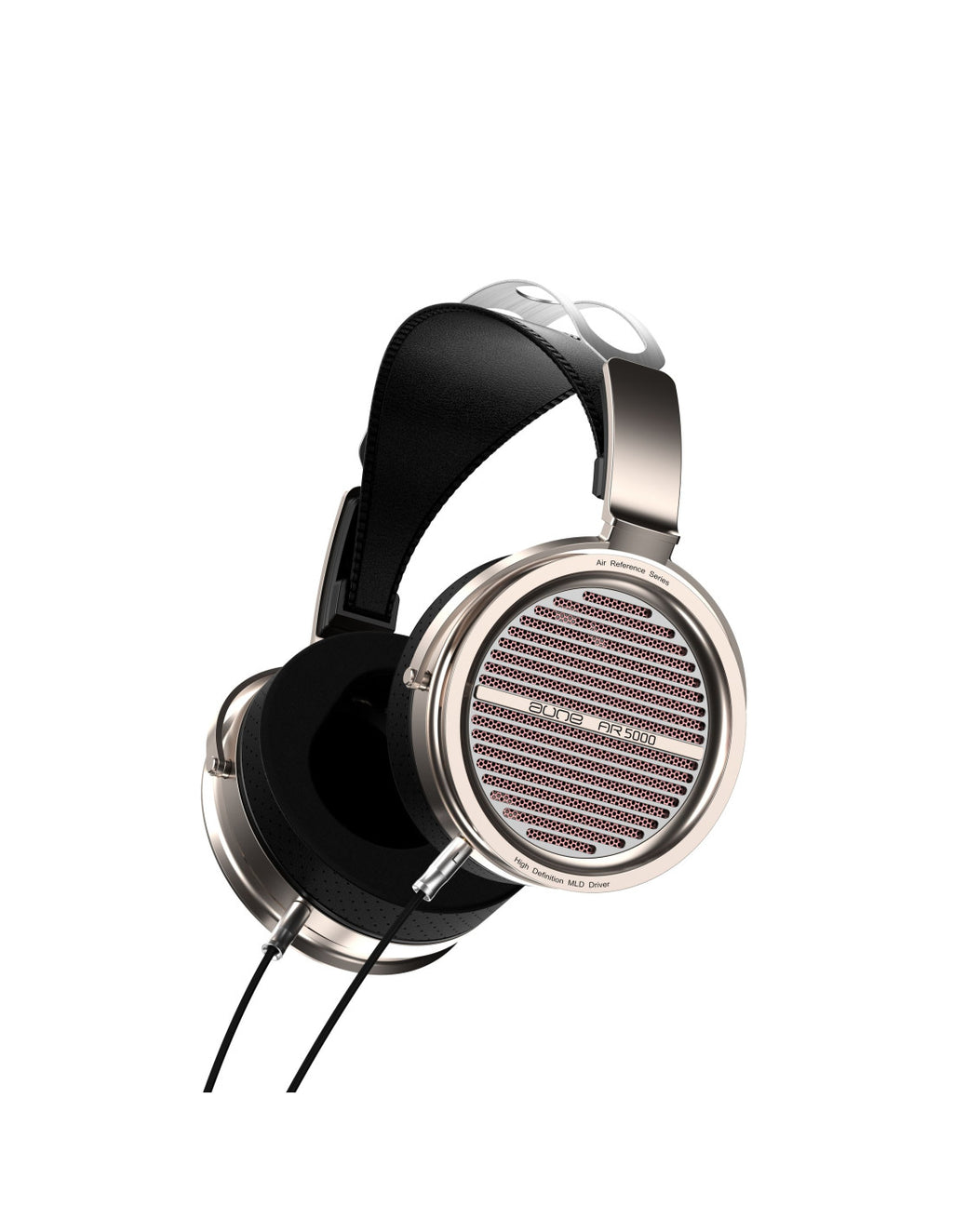 Dynamic over-ear headphones with silver ear cup grille, black headband and cable