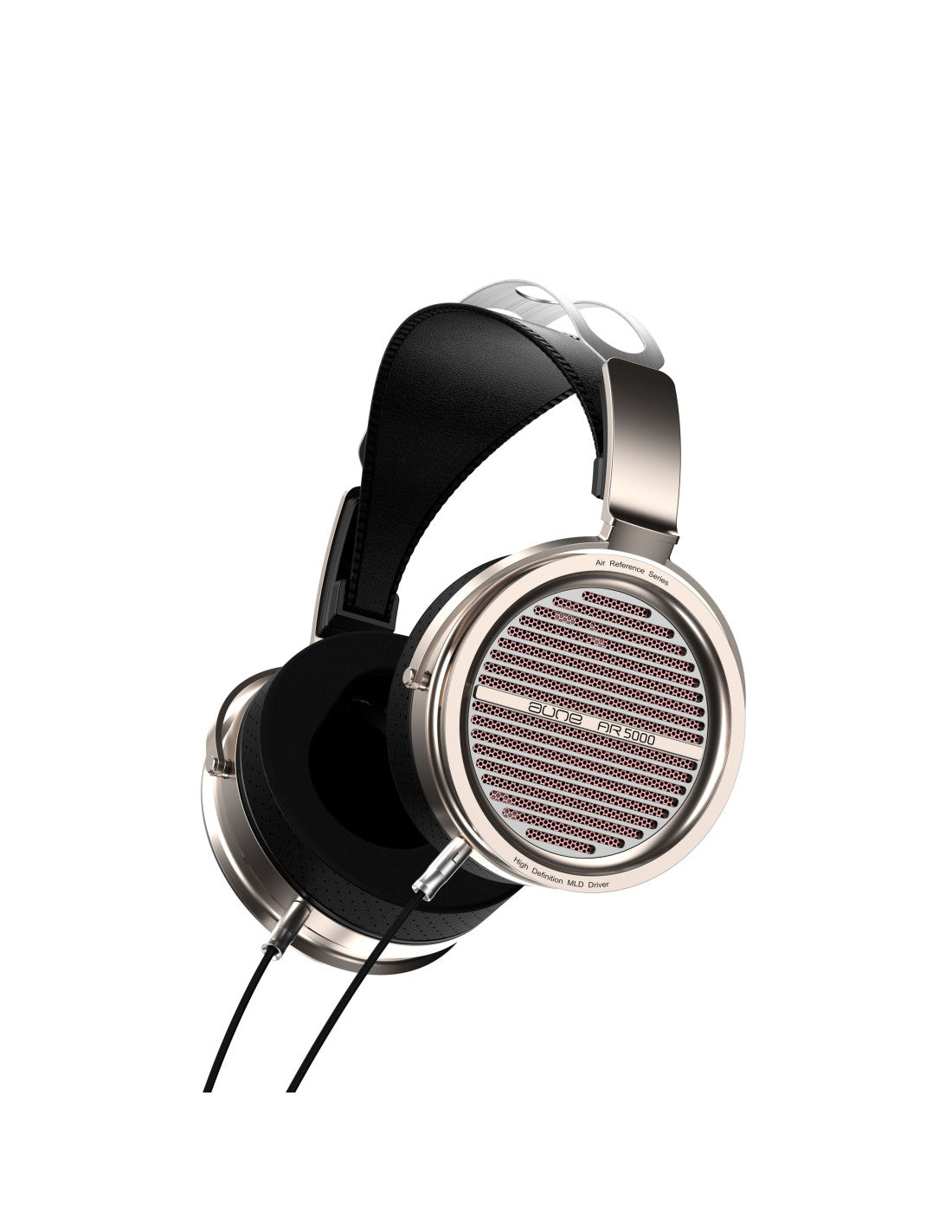 Dynamic over-ear headphones with silver ear cup grille, black headband and cable
