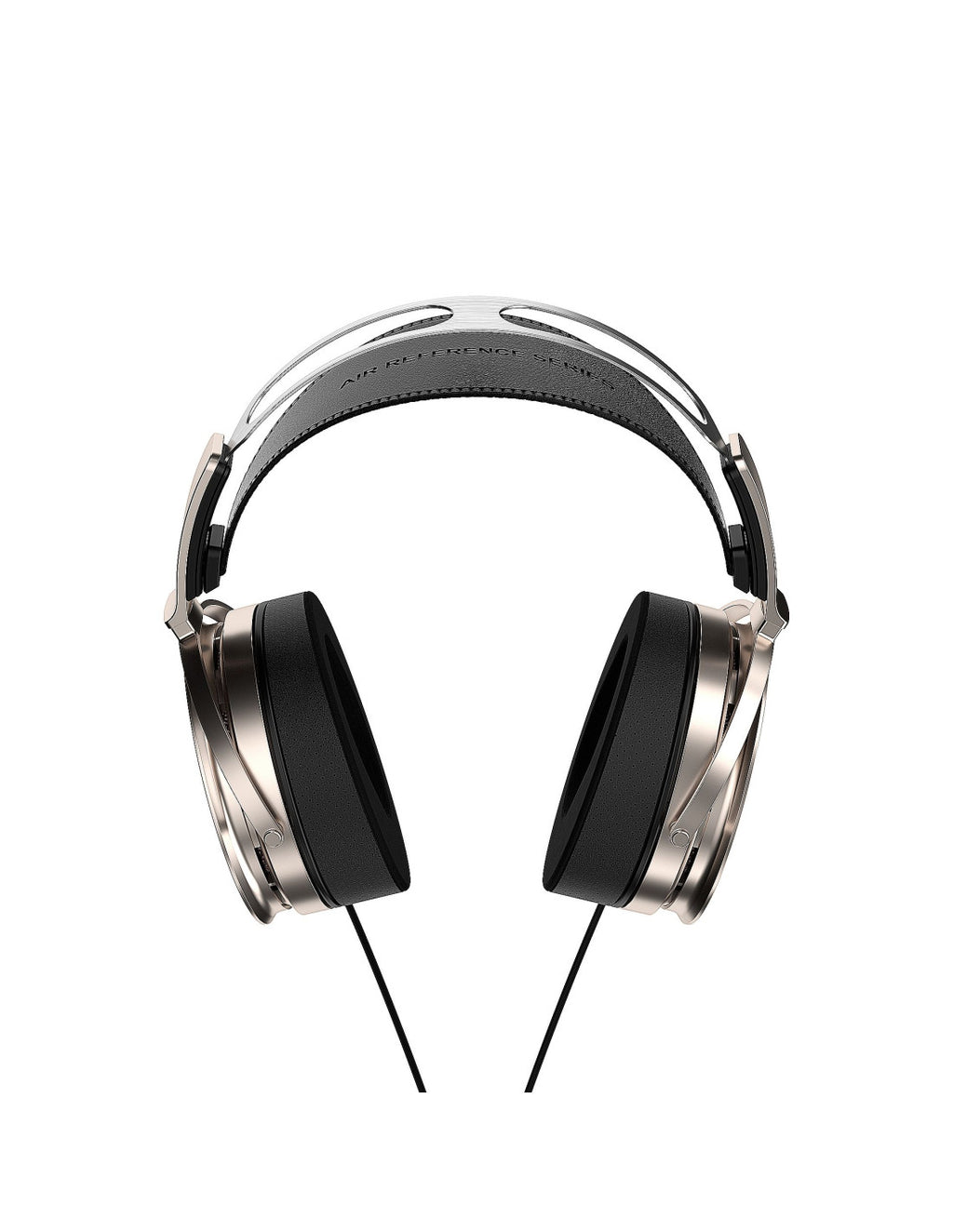 Dynamic over-ear headphones, black earcups with silver trim and hanging cables