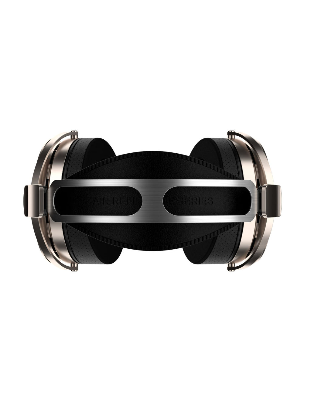 Dynamic over-ear headphones with black headband and silver yokes, front view