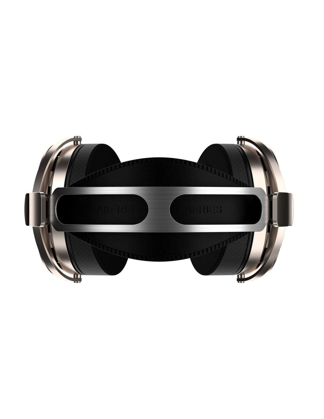 Dynamic over-ear headphones with black headband and silver yokes, front view