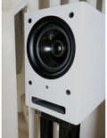 White active loudspeaker front with large woofer and tweeter