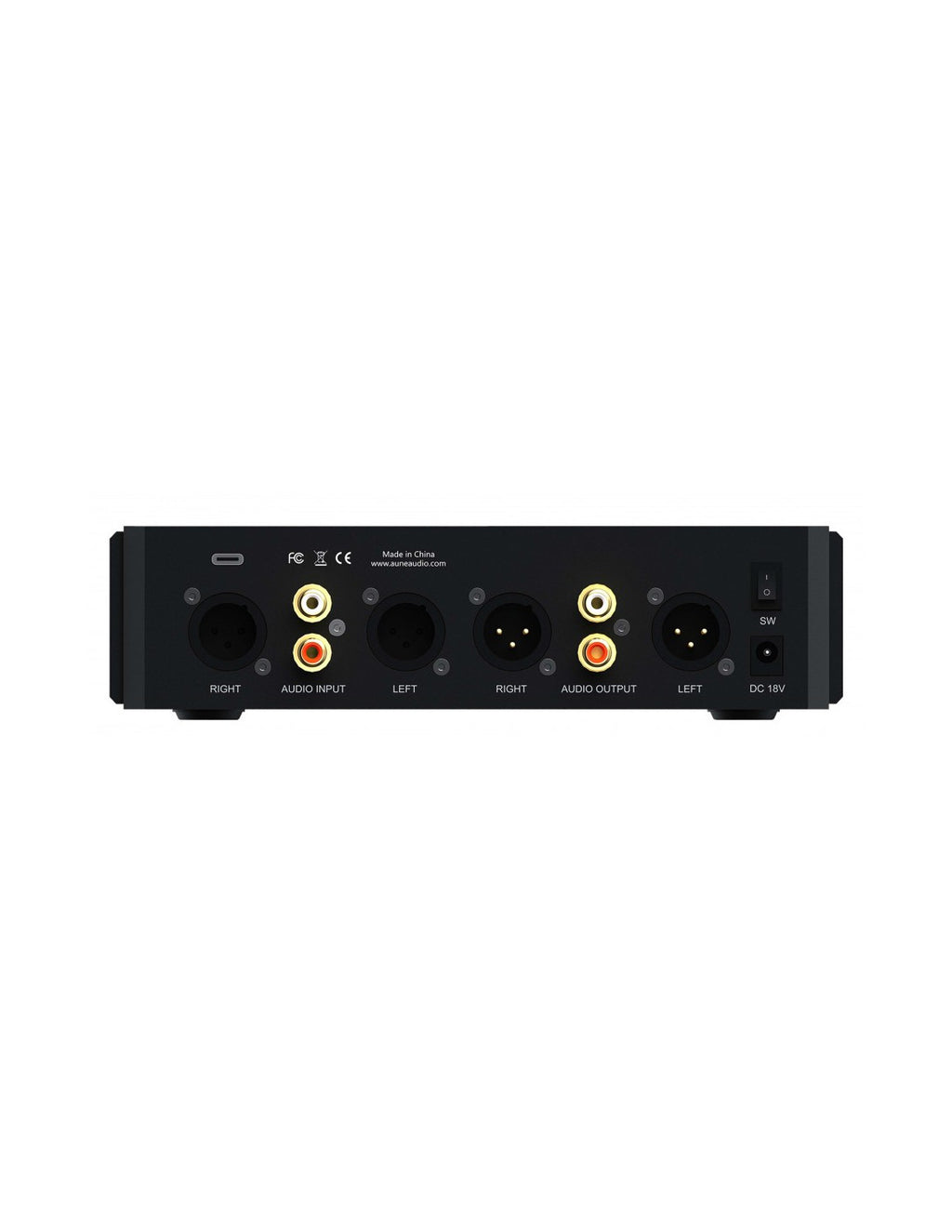 aune N7D headphone amplifier with onboard DAC rear panel with RCA and headphone outputs